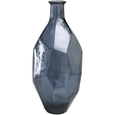 Recycled Glass Handmade Tall Spanish Bottleneck Decorative Vase - Blue, Teal, Clear - Roche River Decor