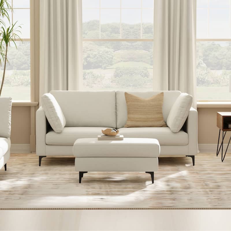 WYNDENHALL Lana 76-inch Sofa and Ottoman Set in Tightly Woven Performance Fabric - Cream