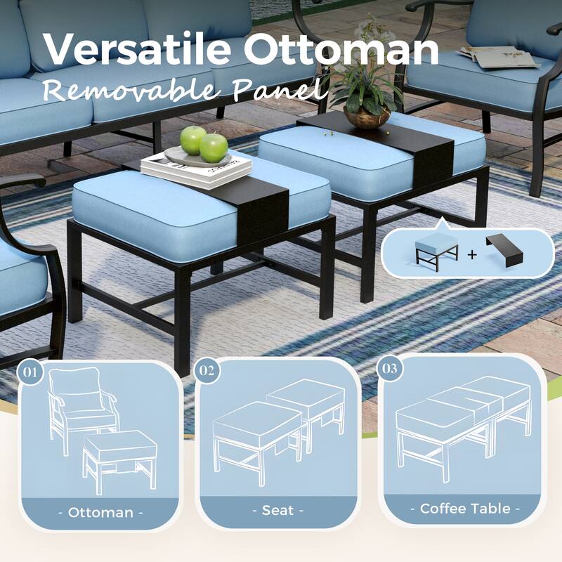 MAISON ARTS 6/7-Piece Patio Conversation Sets, Sofa Set with 2/4 x Single Chairs, 1 x 3-seater Sofa and Coffee Table/Ottomans