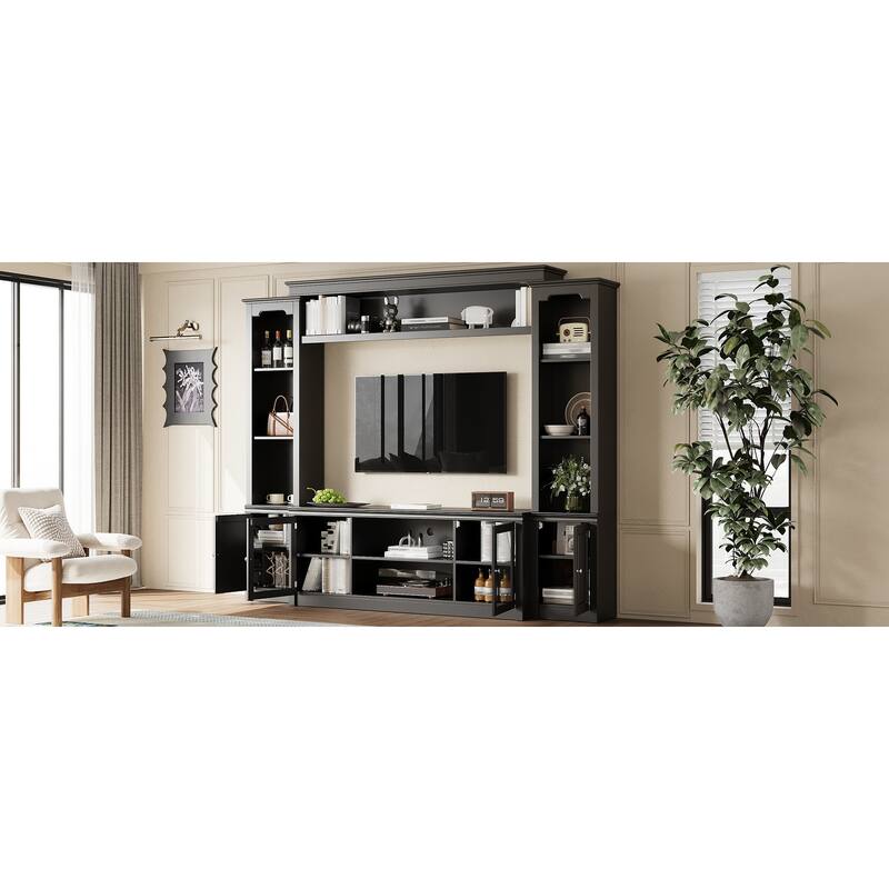 Wall Unit TV Stand with Bookshelves for TVs up to 65", Wood TV Console Table Media Entertainment Center with Storage Cabinet