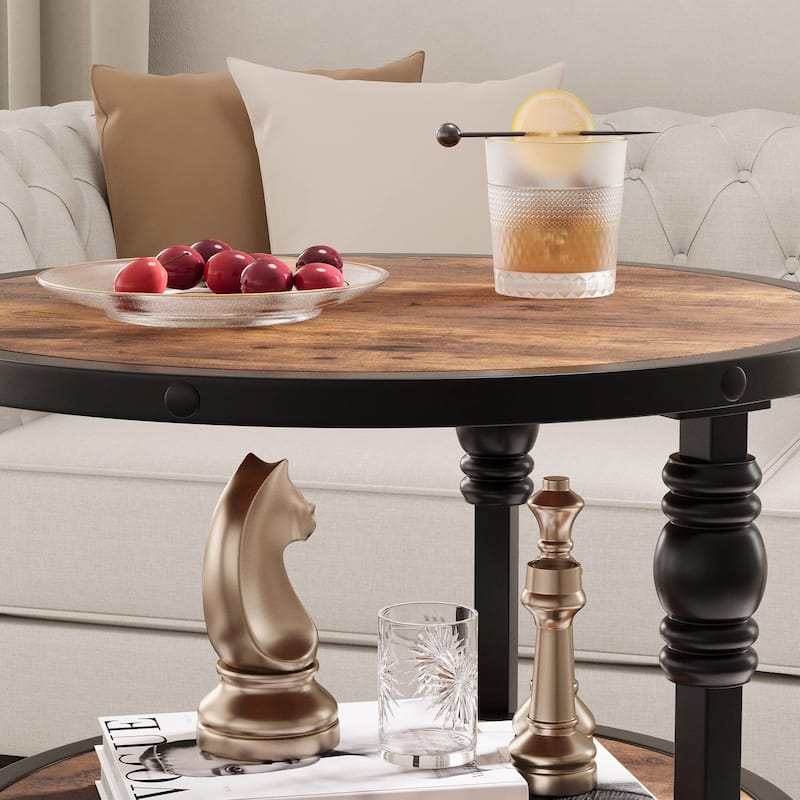 End Table 3-Tier Round Side Table Living Room Accent Table with Storage Shelf