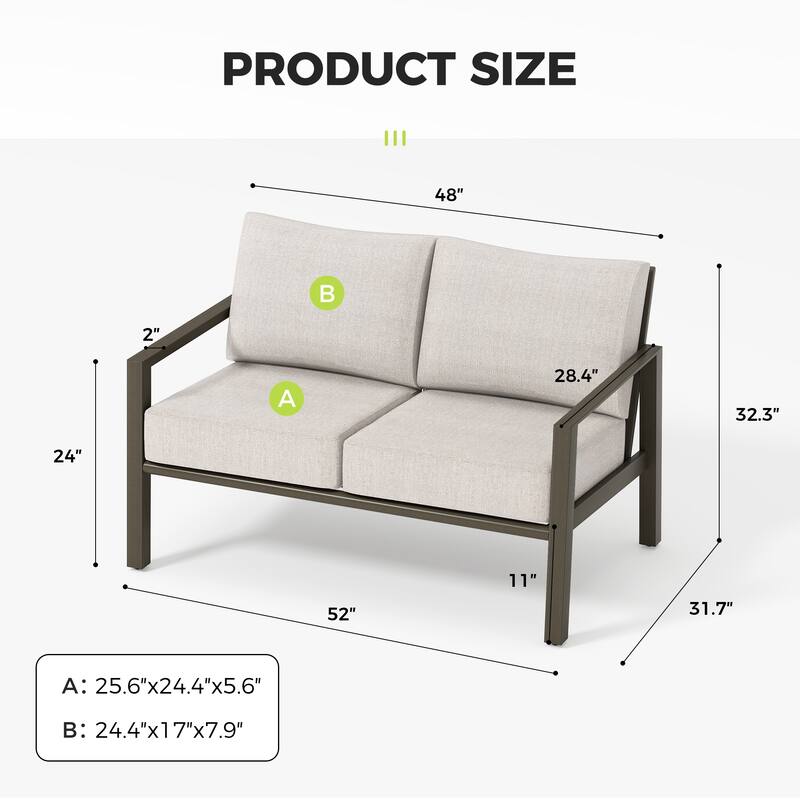 Nimbus 2-Person Brown Aluminum Patio Loveseat with Sunbrella Light Gray Cushions