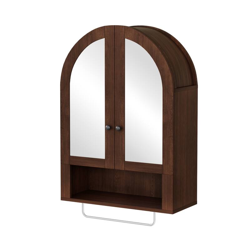 Wall Mounted Arched Cabinet with Mirrored Doors and Adjustable Shelves for Laundry Room, Bathroom, Kitchen