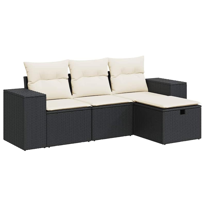 vidaXL Patio Sofa Set with Cushions Outdoor Furniture 4 Piece Poly Rattan