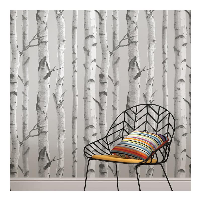NuWallpaper Mountain Birch Grey Peel & Stick Wallpaper - 216in x 20.5in x 0.025in