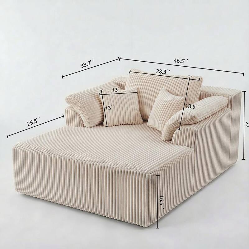 60 Inch Chaise Lounge Chair Indoor, Oversized Corduroy Boneless Sofa Bed with Deep Seat, No Assembly Required