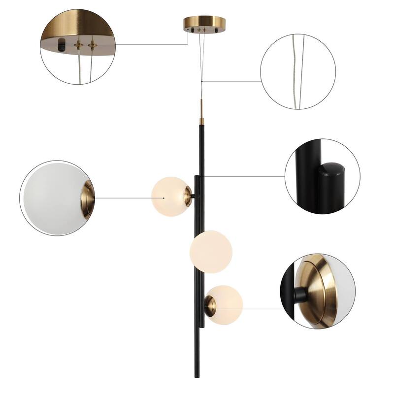 Modern Linear Glam LED Chandelier with Globe Glass for Entryway - W10.5" x H34"-93"