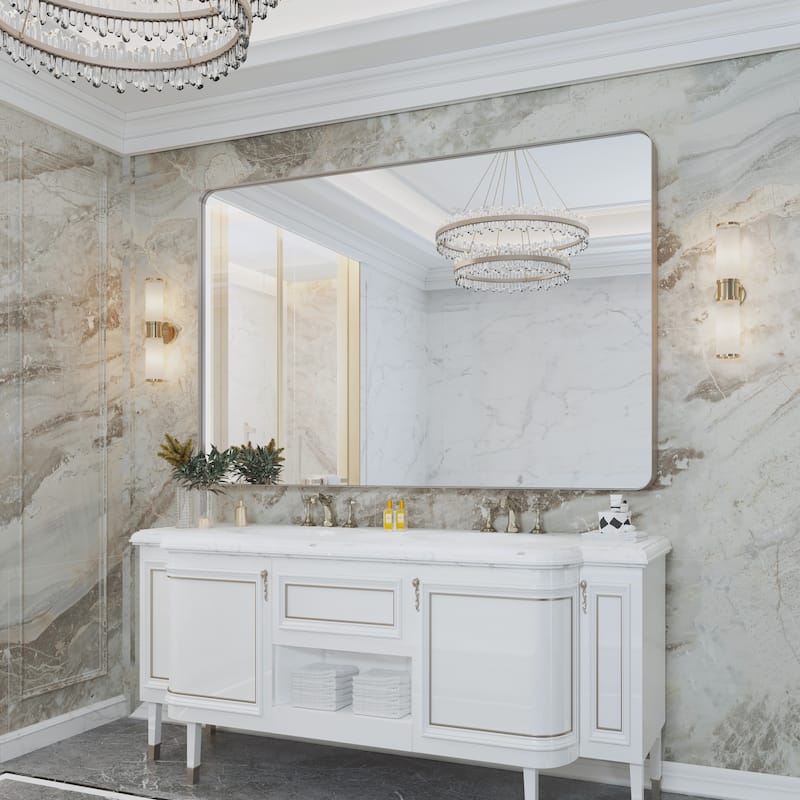 QuivaraView Rectangular Aluminum Framed Bathroom Vanity Mirror - 60" x 40" - Brushed Nickel