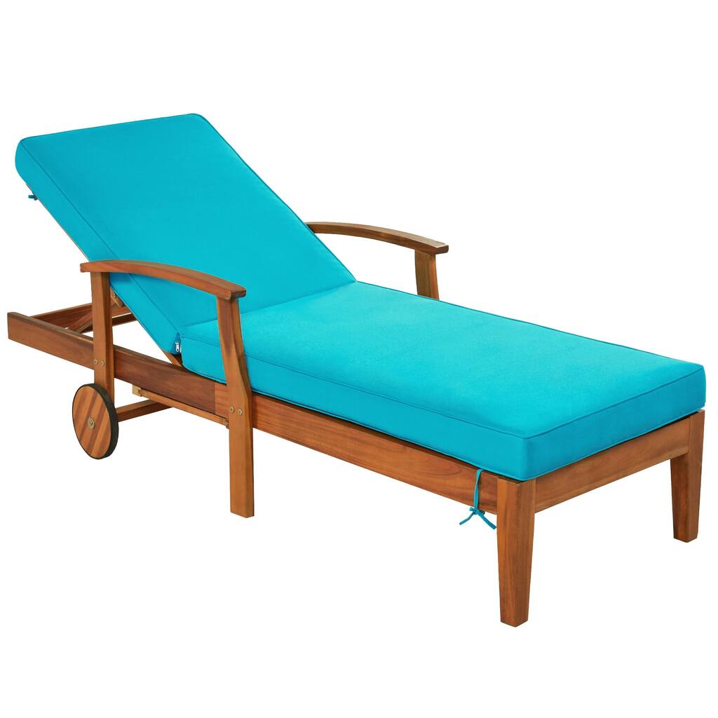 Global Pronex Outdoor Solid Wood 78.8" Chaise Lounge Patio Reclining Daybed with Cushion, Wheels and Sliding Cup Table
