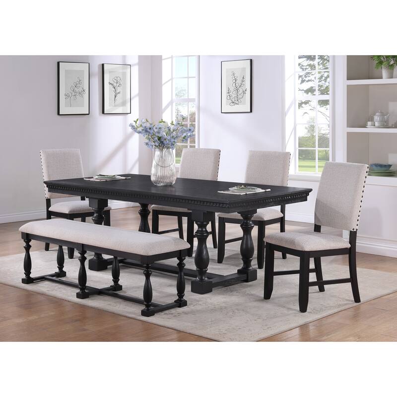 Corny Charcoal Fabric Dining Room Set - 6-Piece Sets