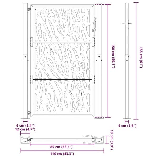 dimension image slide 3 of 7, vidaXL Garden Gate Black 39.4x49.2" Steel Trace Design