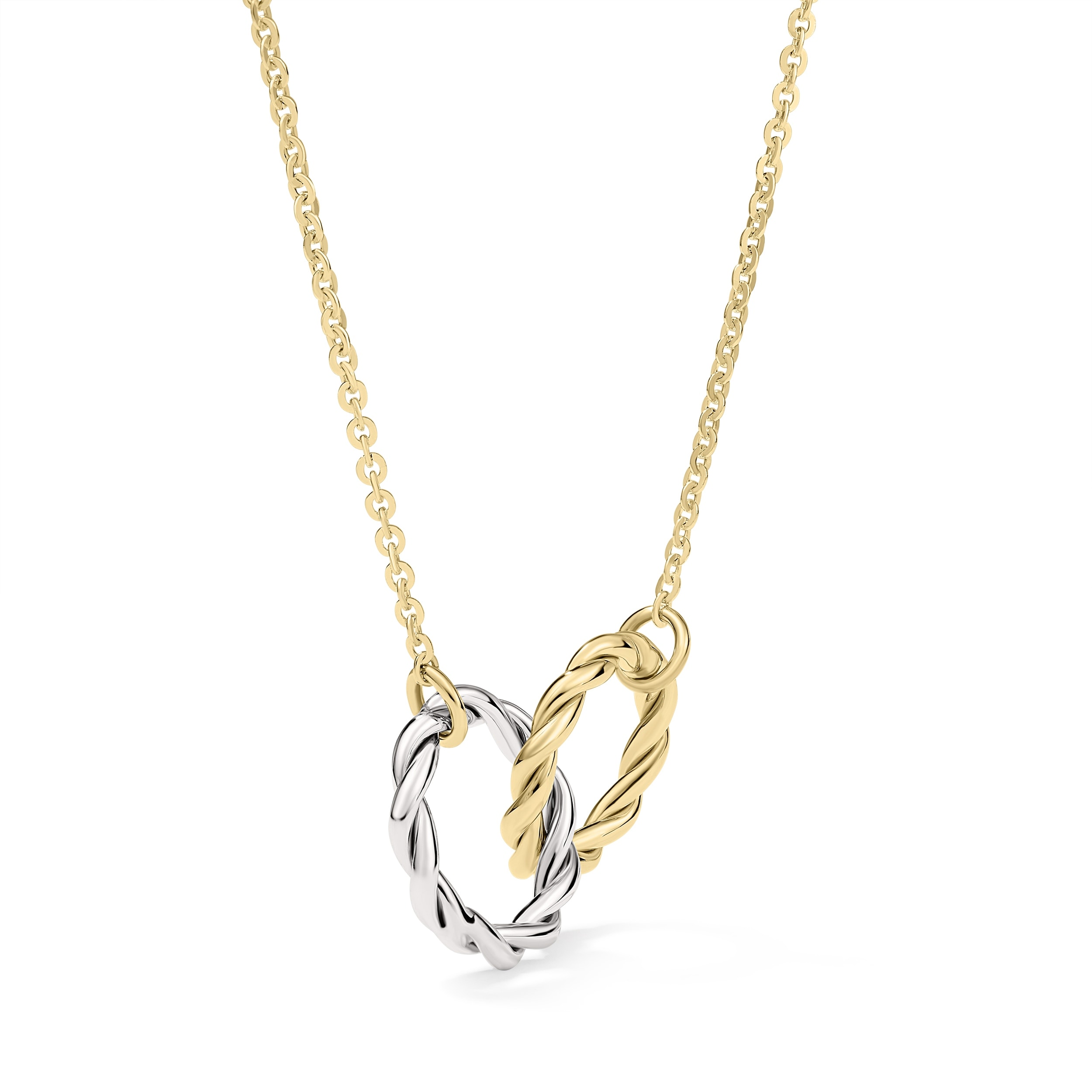 Clover 14K Two-Tone Gold Twisted Interlocking Circle Necklace - Adjustable 16-18"