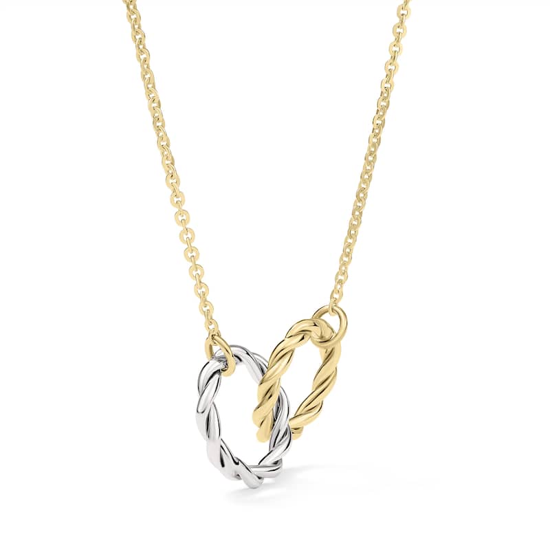 Clover 14K Two-Tone Gold Twisted Interlocking Circle Necklace - Adjustable 16-18"