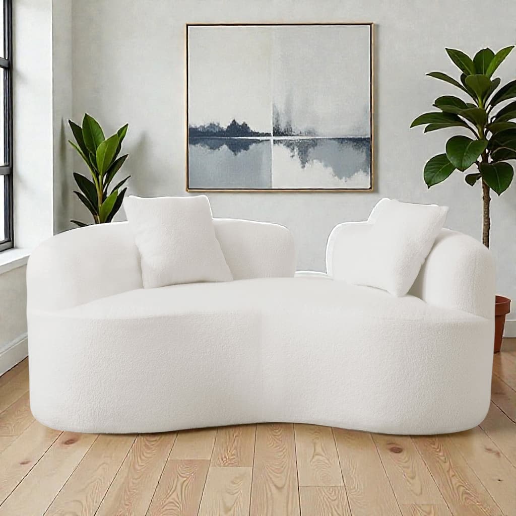 66.93 Inch Curved Loveseat Compression Sofa, Teddy Velvet No Assembly Couch for Small Spaces Apartments