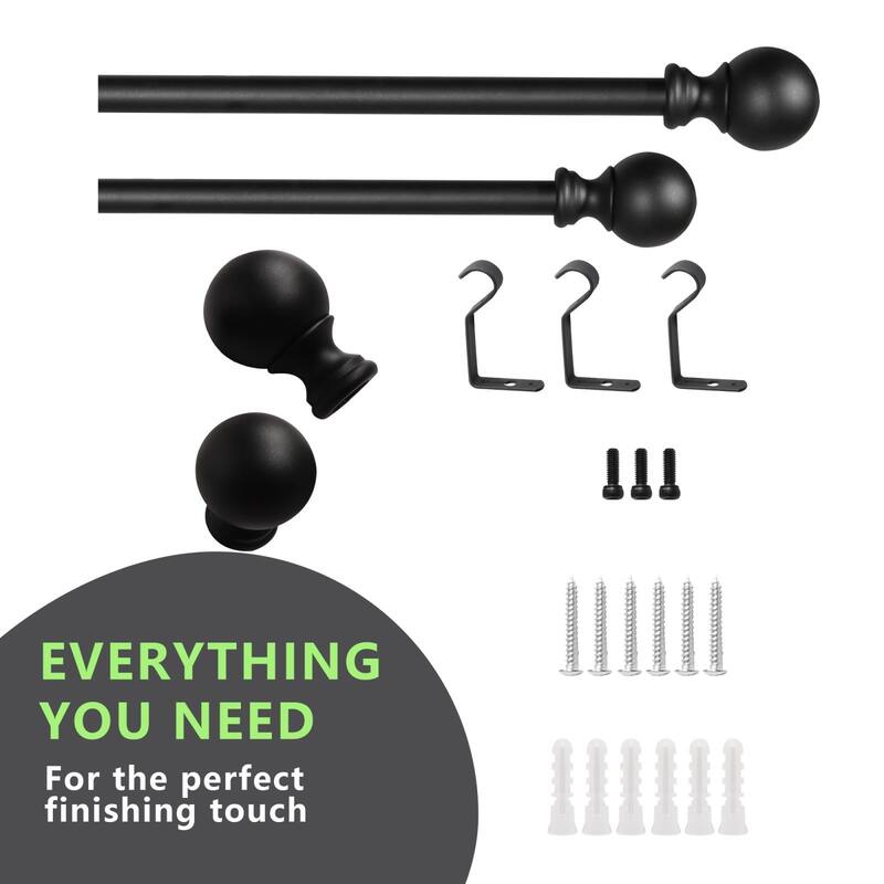 Adjustable Window Curtain Rod with Ball End Cap Finials - Silver/Gold/Black