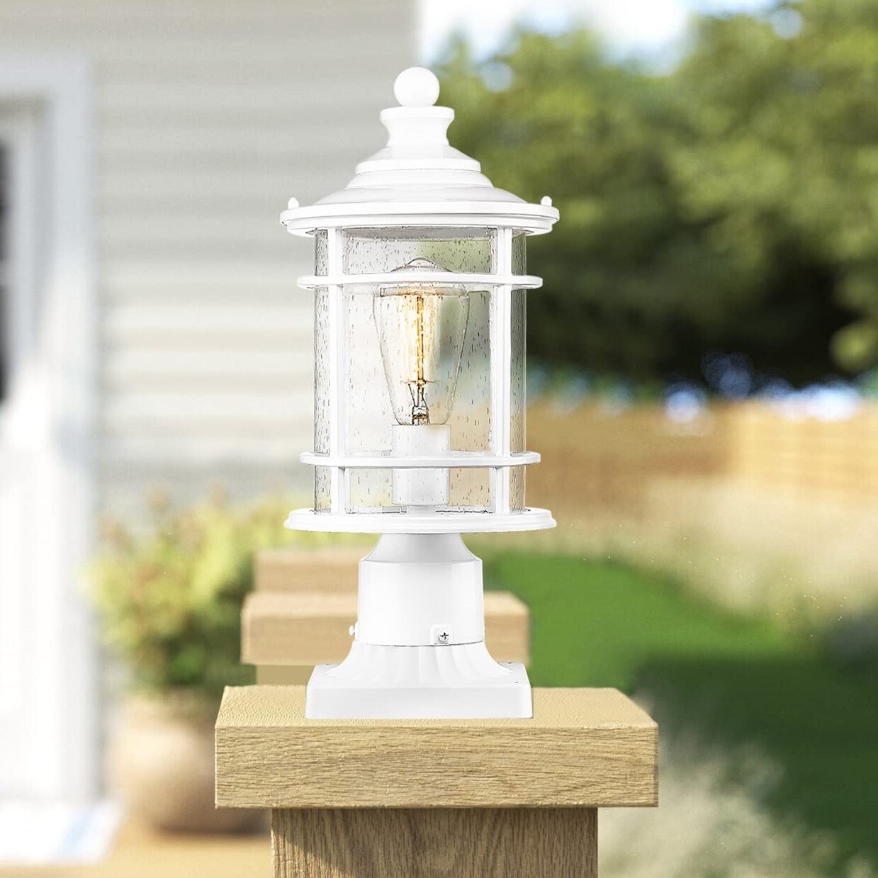 Outdoor Post Light Fixtures 15 Inch Farmhouse Modern Lamp Post Lighting Black Finish with Seeded Glass On Sale Bed Bath Beyond 36223307