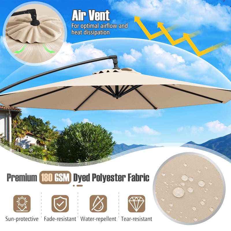 10 Feet Patio Offset Umbrella with Weighted Base 360° Tilt Cantilever Shade for Deck and Garden