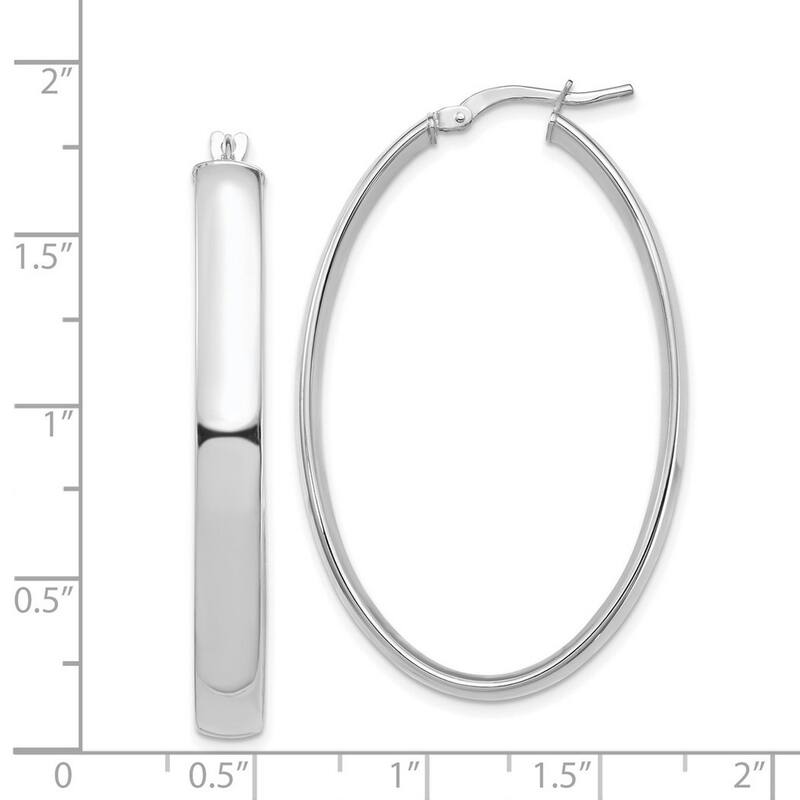 Curata 14k White Gold High Polished Oval Hoop Earrings - 44.33x27.41mm