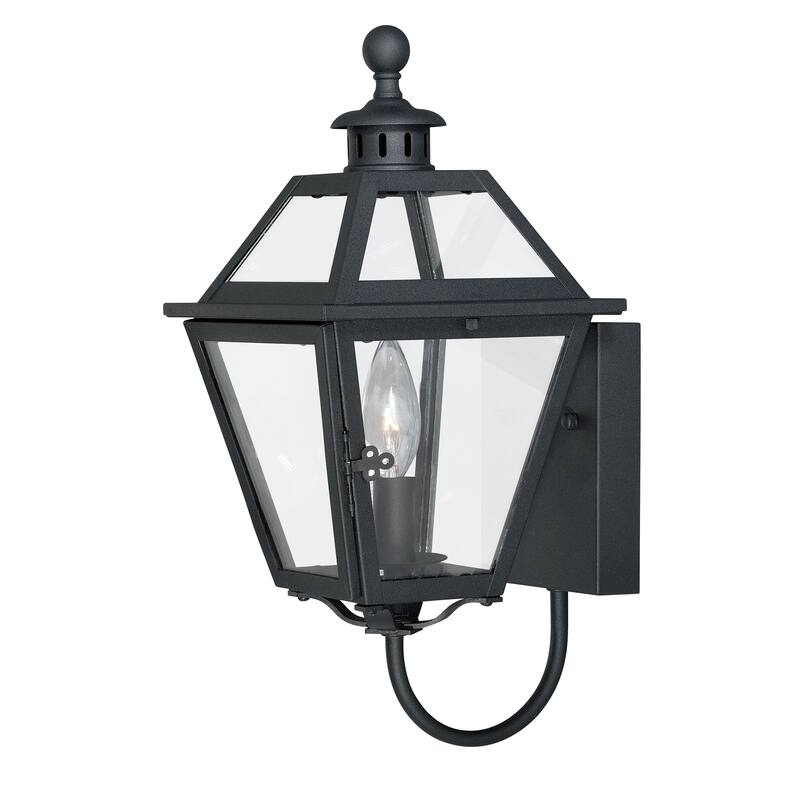 Nottingham 1 Light Black Empire Outdoor Wall Lantern Clear Glass - 7-in W x 14.75-in H x 8.25-in D - Textured Black - 7-in W x 14.75-in H x 8.25-in D