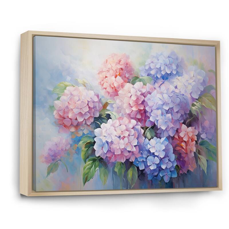 Designart "Purple Pink Hydrangea Romantic Impression" Floral Framed Wall Art Living Room
