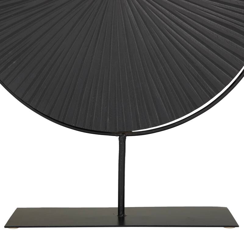 Metal Wood Starburst Carved Sculpture with Stand - Gold, Black, White - CosmoLiving by Cosmopolitan