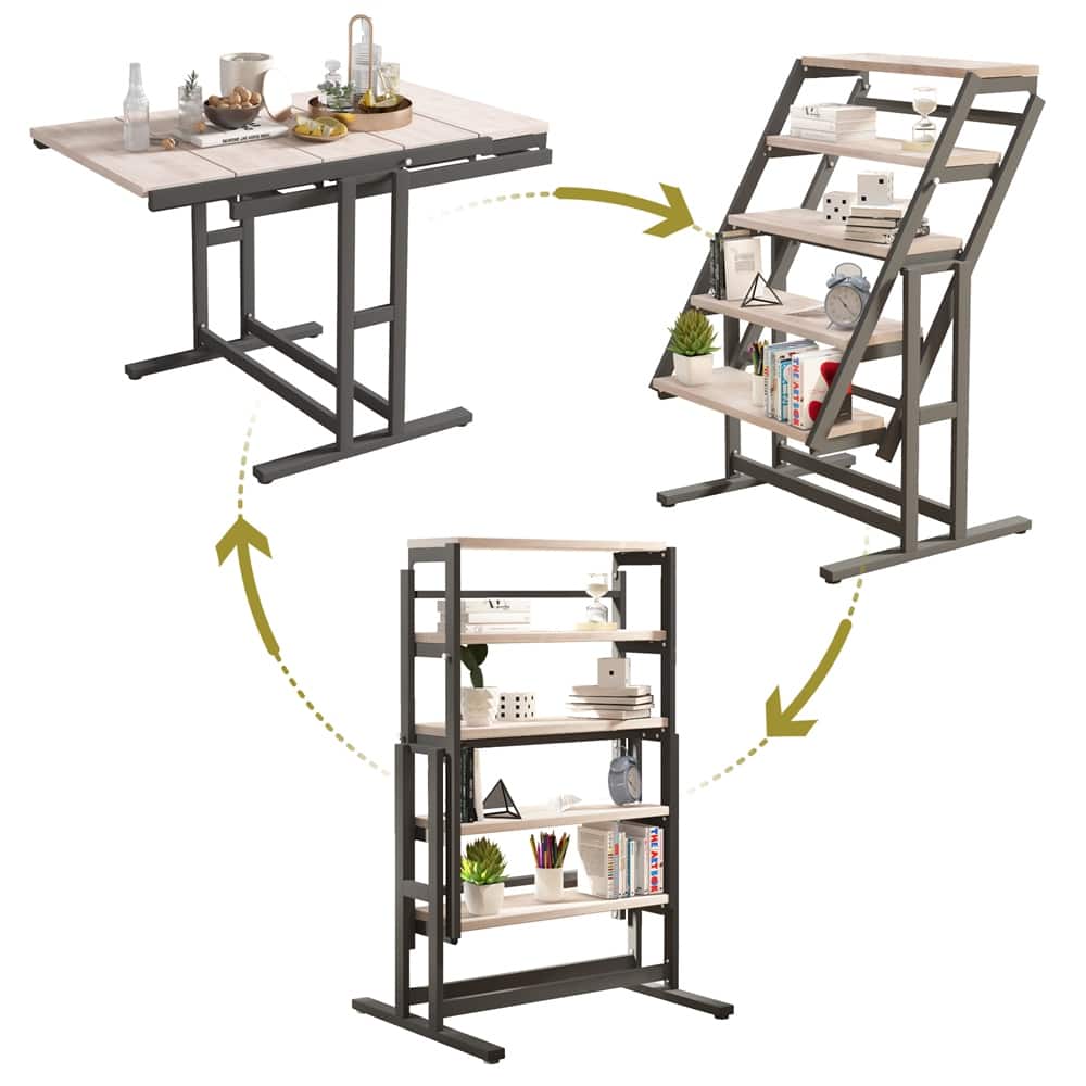 Wood Multifunction Convertible Dining Table with Metal Frame