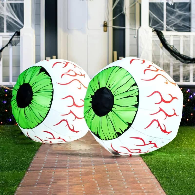 Joyfy 2 Pack Inflatable LED Green Eyeball Decorations