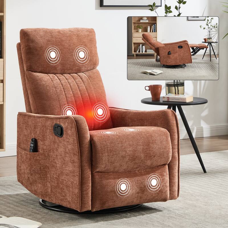 Heat Massage Manual Recliner Chair with Rocker and Swivel in Fabric for Living Room