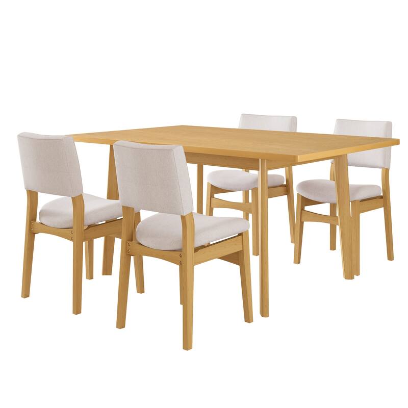 5-Piece Modern Wood Dining Set with Linen Upholstered Chairs by Harper&Bright Designs