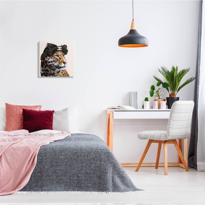 Stupell Fashion Leopard Chic Animal Black Bow Glam Canvas Wall Art - Yellow