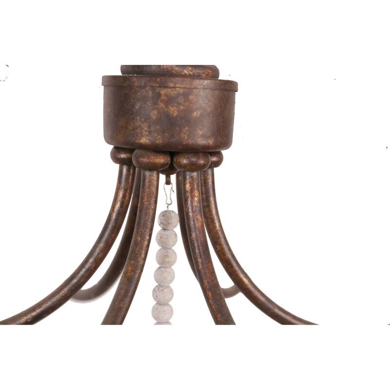 Cusp Barn Modern Farmhouse 6-Light Wood Beaded Chandelier Coastal Pendant Light French Country Candle Ceiling Light for Kitchen