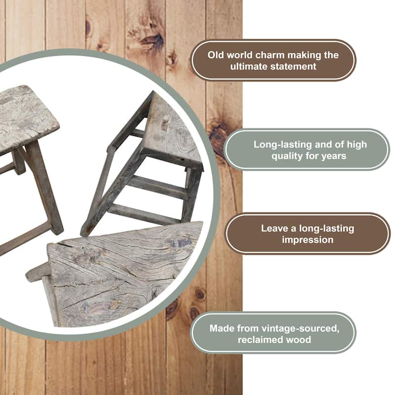 Artissance Rectangular Rustic Vintage Stool, Weathered Natural Wood Finish (Size & Finish Vary) - Approx size 12-20 in wide