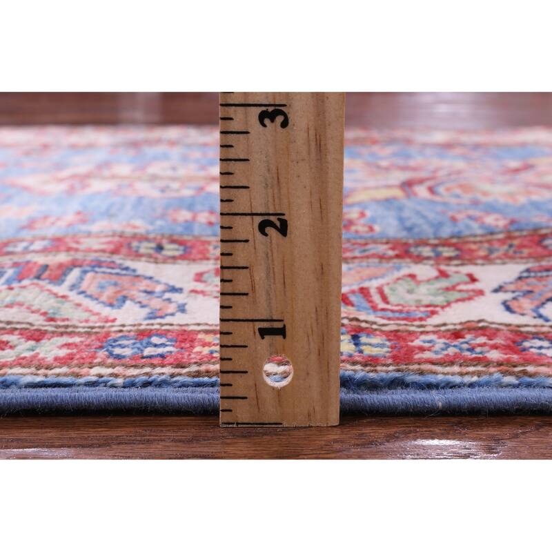 Golden Nile Blue Super Kazak Handmade Wool Runner Rug - 2' 6" X 7' 8" Runner