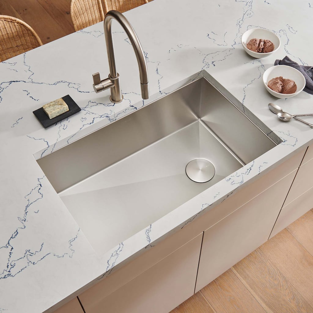 Ruvati 32-inch Slope Bottom Offset Drain Undermount Kitchen Sink Single Bowl Stainless Steel - RVH7490 - 8' x 11'