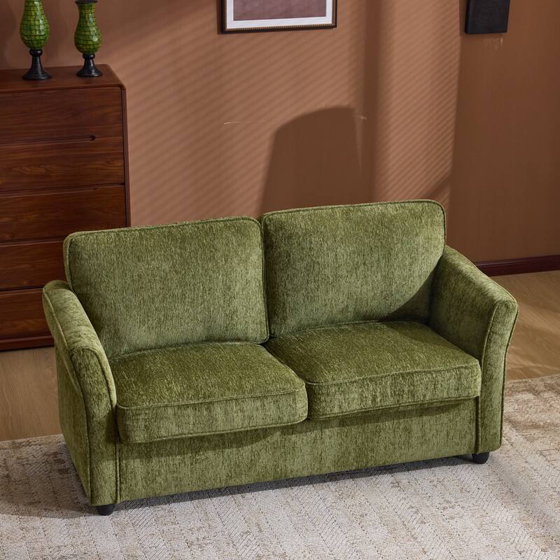 Chenille Loveseat With Floral Arms For Living Room