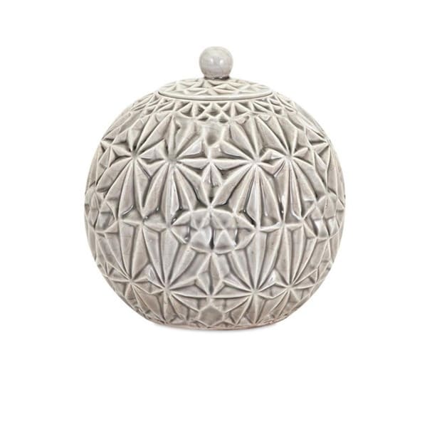 8" Faceted White and Gray Glazed Ceramic Lidded Container - N/A