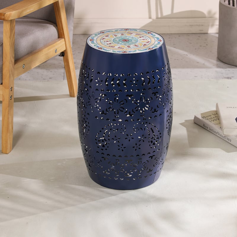 Azalea Indoor/Outdoor Iron Cut Design Side Table by Christopher Knight Home - Dark Blue