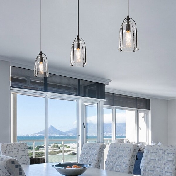 Modern 1-Light Glass Mini Pendant Light With Black Metal frame for Kitchen Island ,Bedroom. Opens flyout.