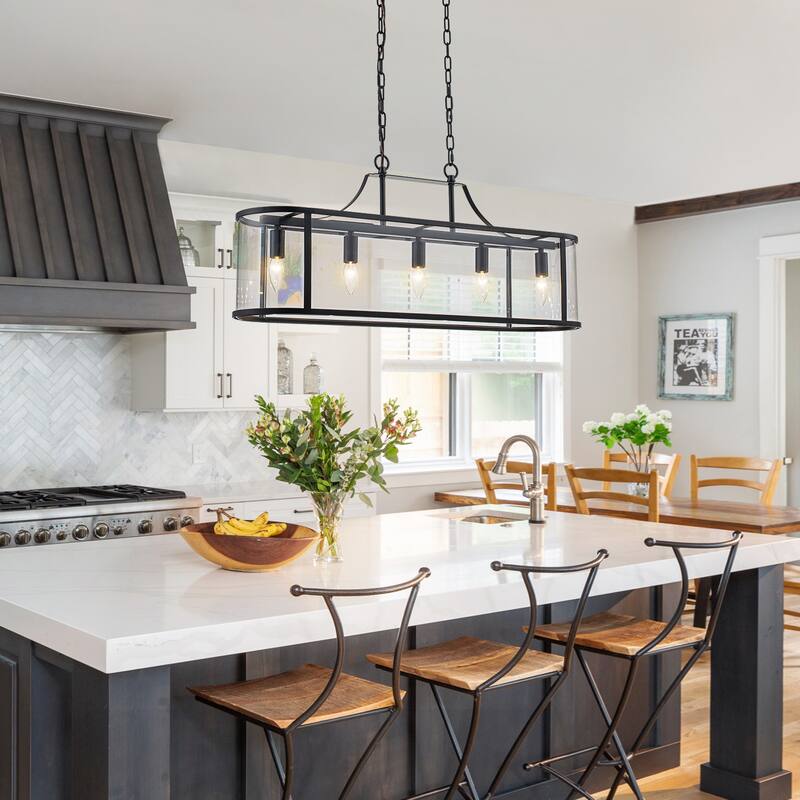 33 in. Rectangular Linear Kitchen Island Chandelier with Glass