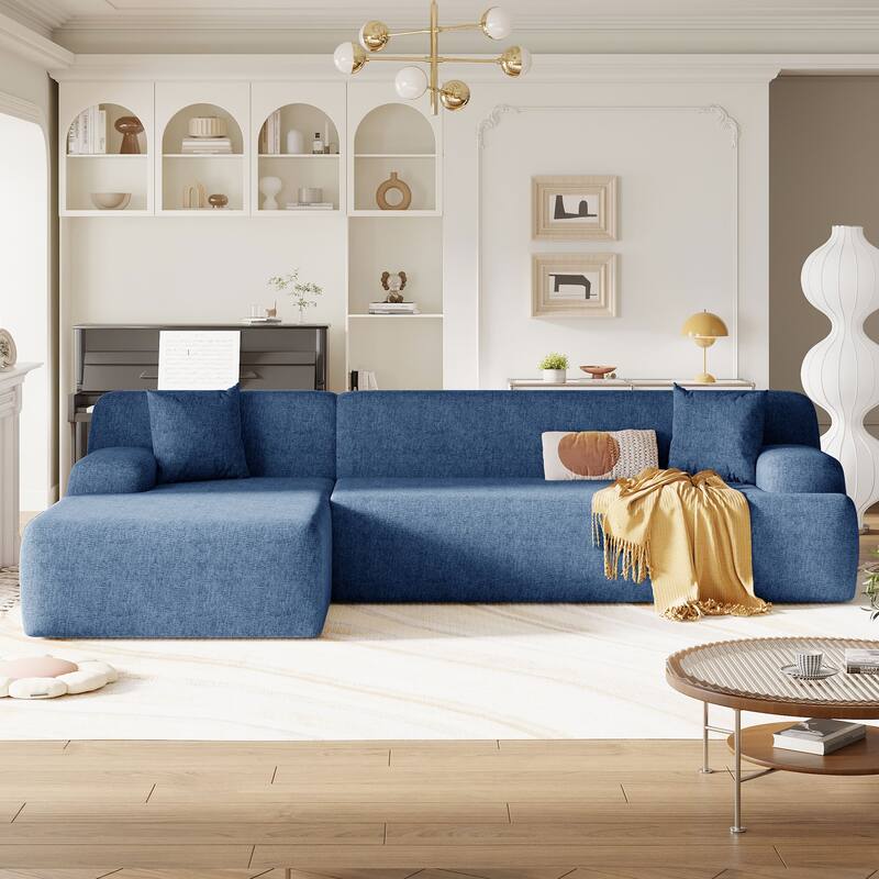 Modern Large L-Shape Modular Sectional Sofa, Blue Polyester, 2 Piece Free Combination - Multi-Color