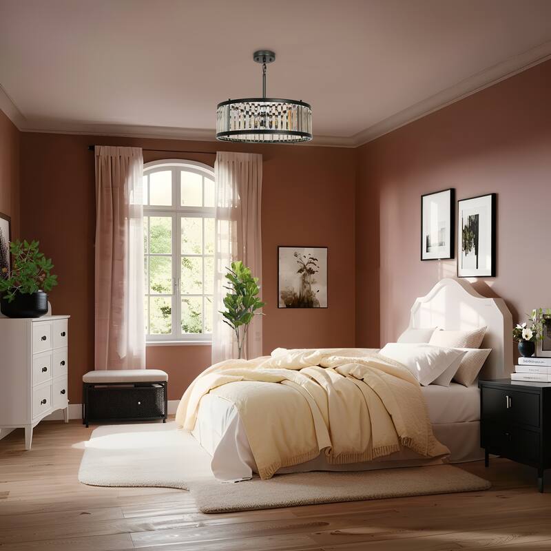 Modern Black 6-Light Crystal Drum Chandelier for Dining Room Kitchen Island - D 23.6" x H 72.9" Max