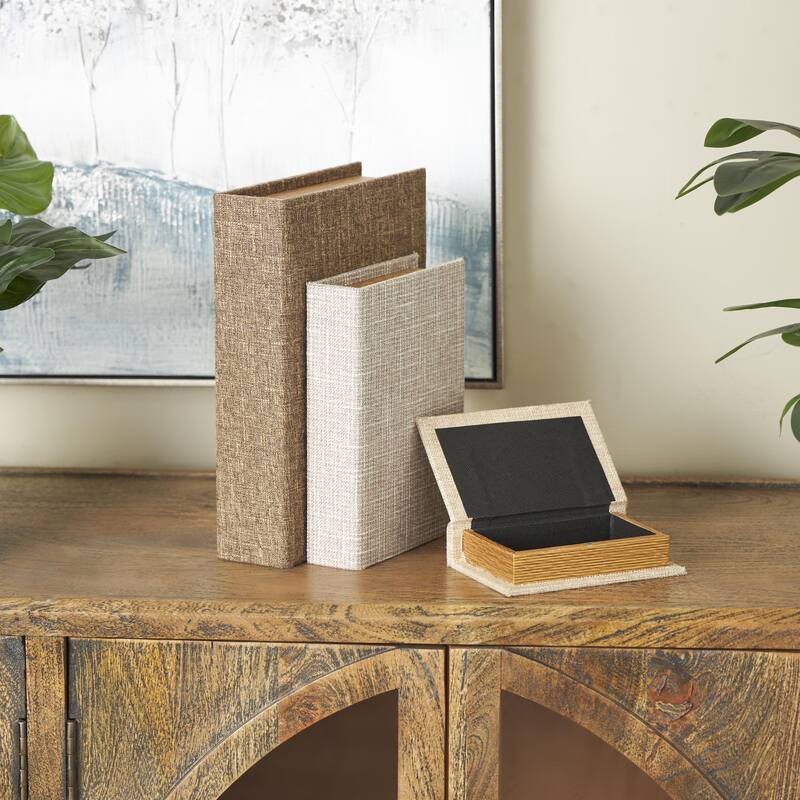 Roche River Decor - Linen Fabric Chevron Patterned or Texxtured Faux Book Storage Box - Set of 3 or 4 Multi-Colored