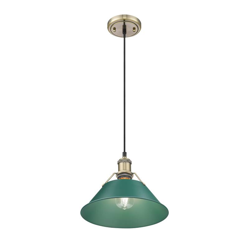 Yep by Golden Lighting Orwell 1-light 10in Pendant in Aged Brass and Pine Green shade - Medium Pendant - 10"