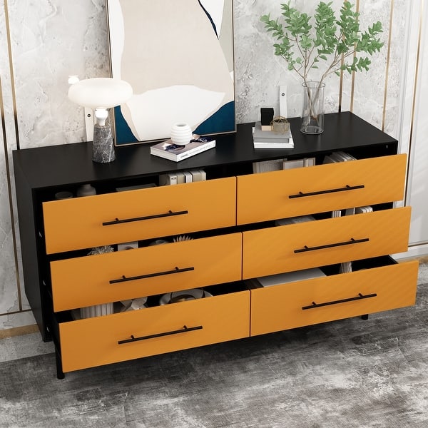 55.1"W Contemporary 6-Drawer Dresser with Leather Grain Finish Storage -  Bed Bath & Beyond - 39026729
