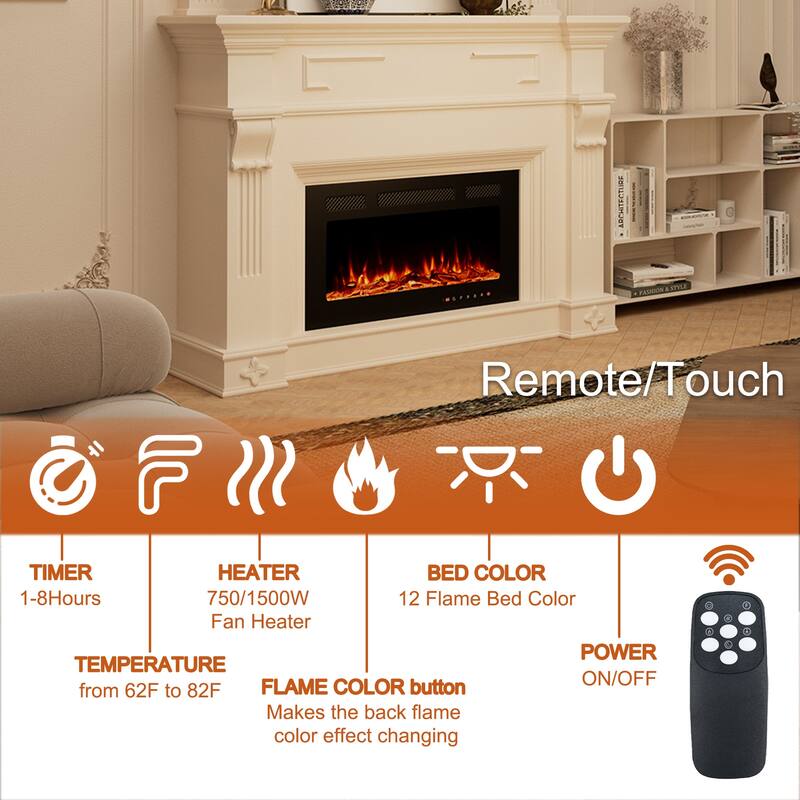 Clihome Ultra-thin Recessed Wall-Mounted Electric Fireplace