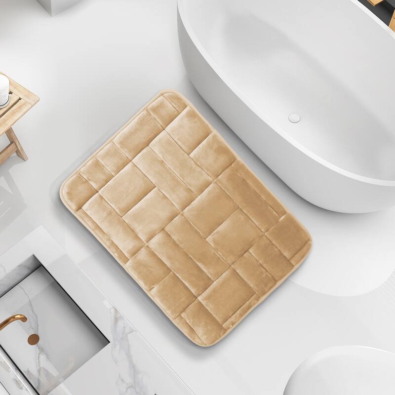 Clara Clark Ultra Soft Non Slip and Absorbent Bath Rug - Tiled Velvet Memory Foam Bath Mat - Small - Beige Cream