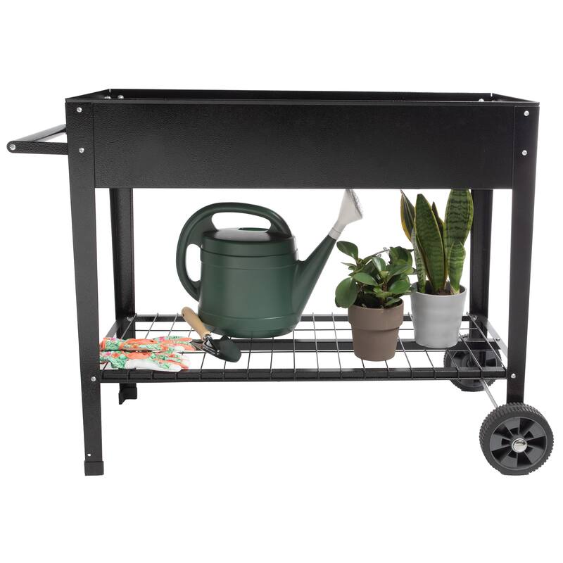 Raised Garden Bed - Planter Box with Storage Shelf by Pure Garden (Black)