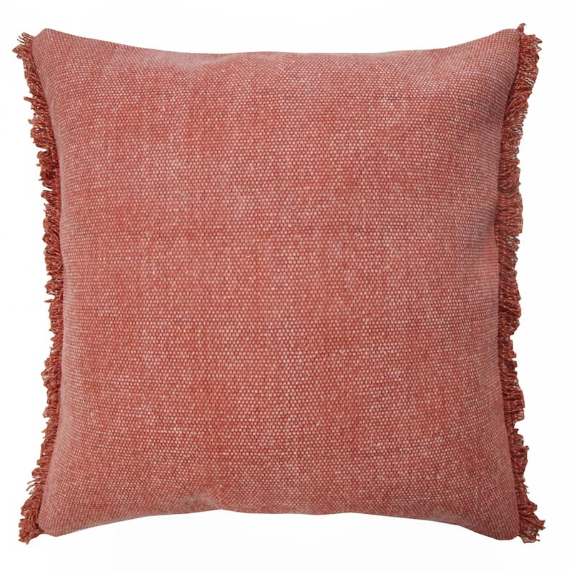 Sevita Light Pink Solid Stonewash Throw Pillow with Fringe - 20" x 20" - Polyester