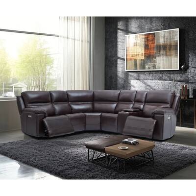 108” W Premium Genuine Leather Dual-Power Sectional Sofa with Console, Zero Gravity, Adjustable Headrest