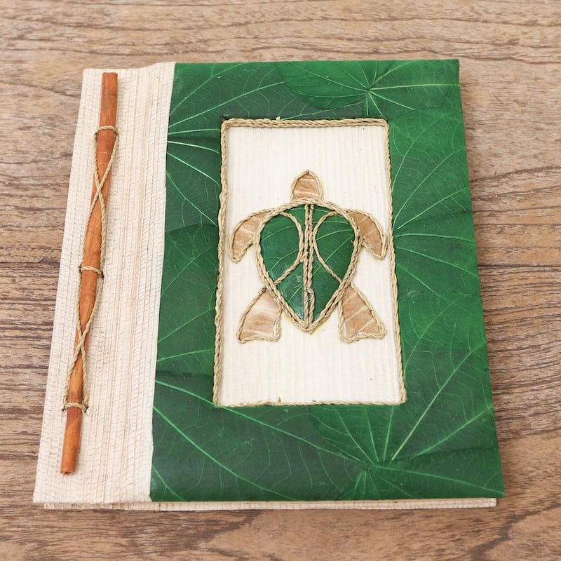 Novica Handmade Tortoise Thoughts In Green Natural Fiber Journal